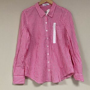 NWT Gingham Shirt Womens Large Picnic Plaid Pink White Checkered Button down Top